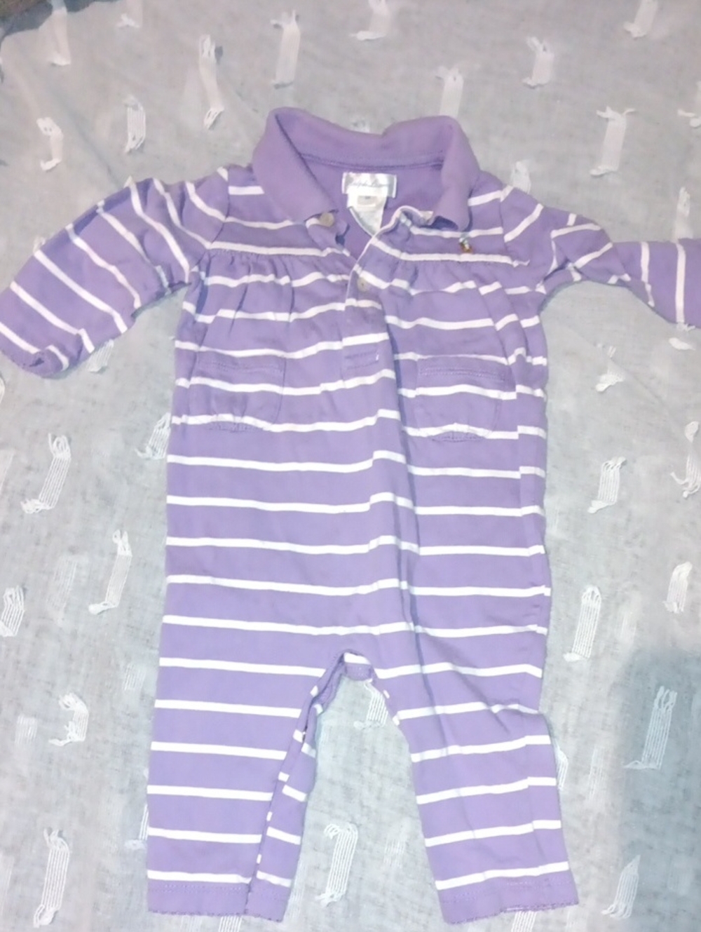Ralph Lauren Lavender and White Striped Baby One-Piece